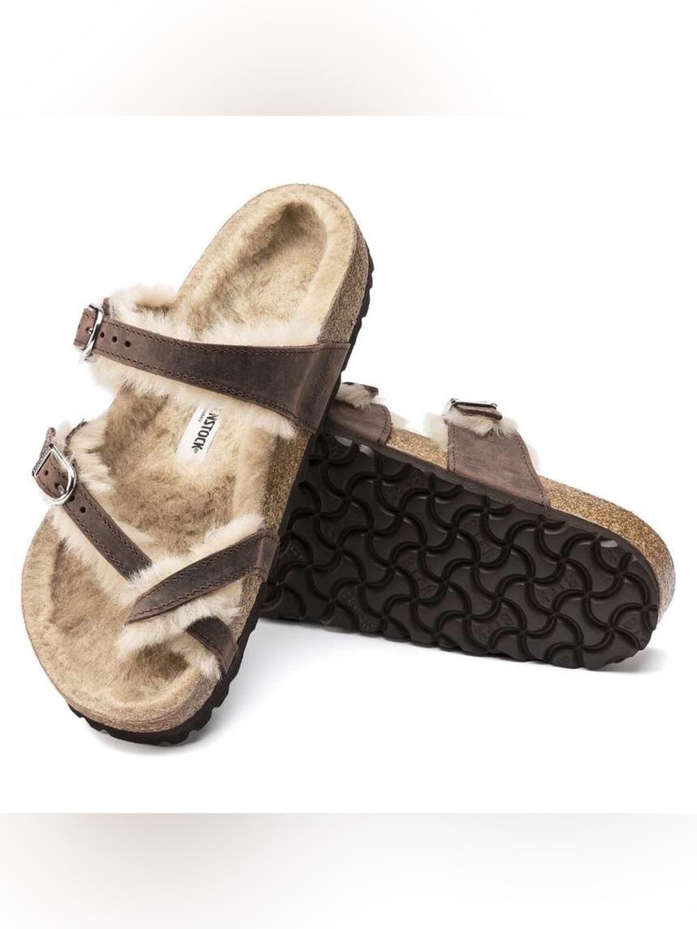 NEW Birkenstock Mayari Shearling Leather Sandal Brown 6-6.5 (37)